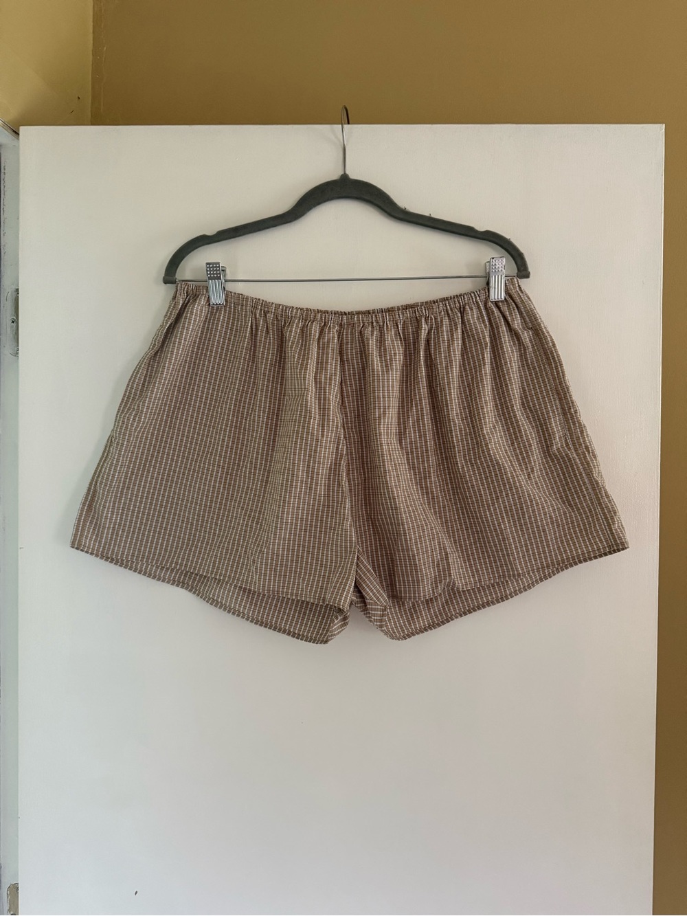 NWOT Deiji Studios 100% Cotton Poplin Khaki Check Pajama Shorts